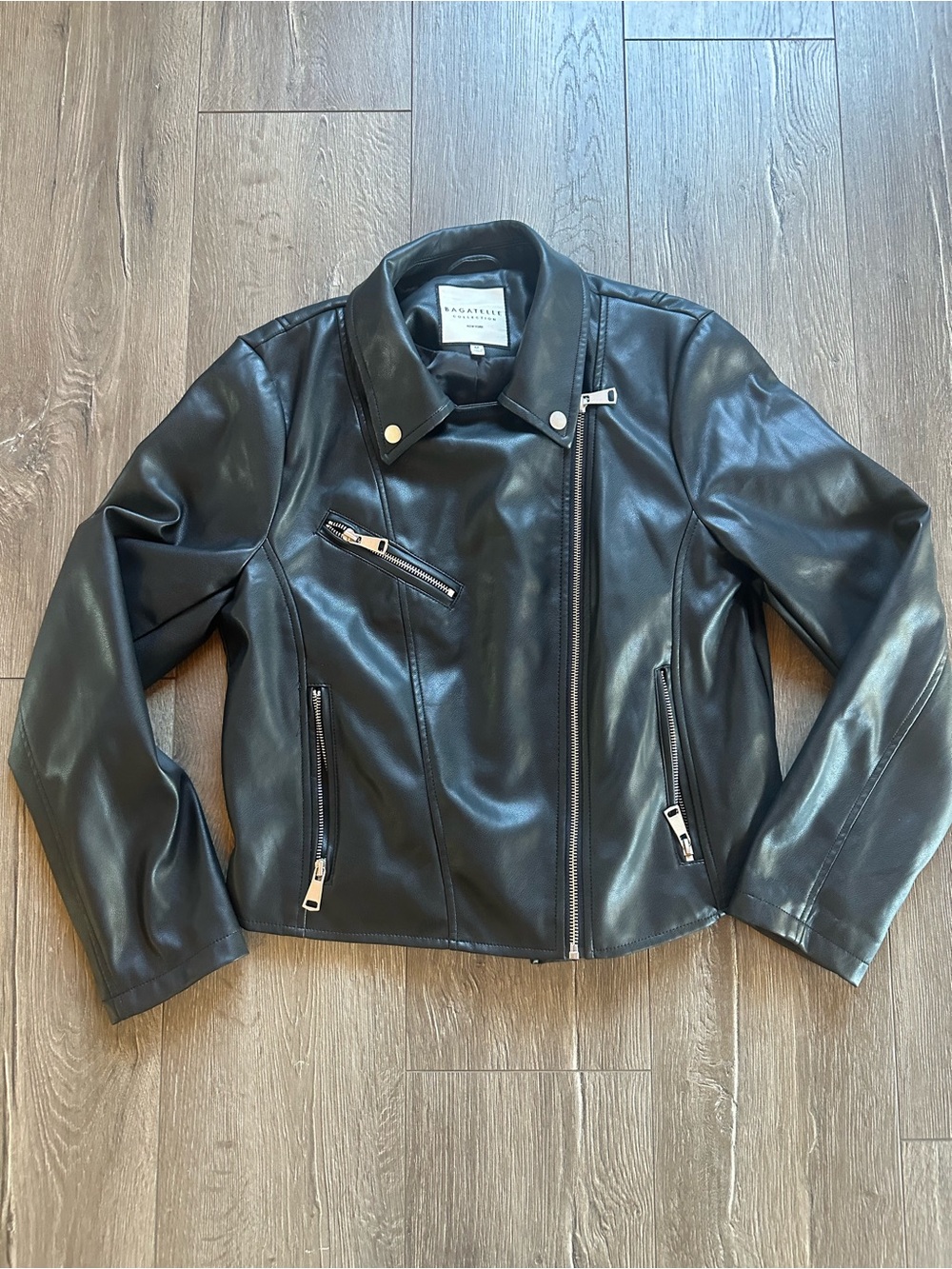 bagatelle Black Faux Leather Asymmetrical Moto Jacket